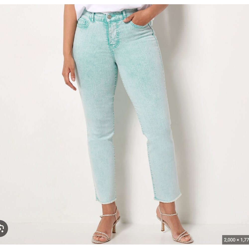 Logo By Lori Goldstein Size 16 Petite Aqua Stone Blue Mid Rise Straight Jean